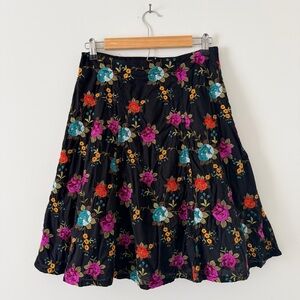 Johnny Was Black A-Line Skirt with Multicolor Floral Embroidery